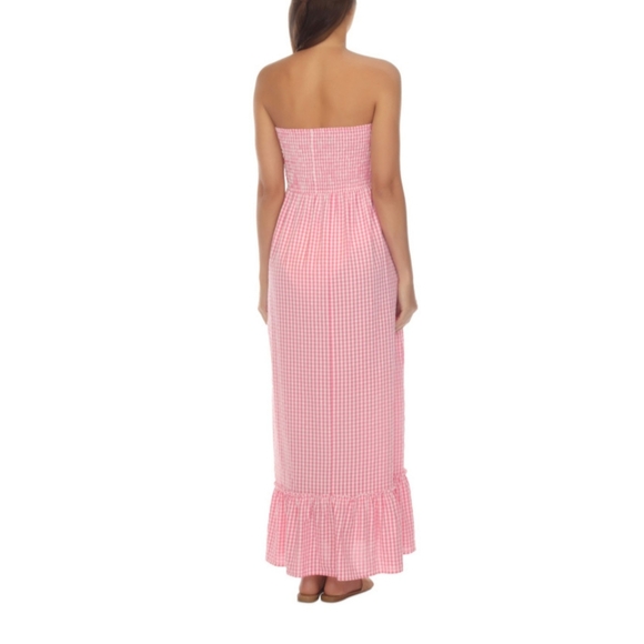 Raviya Women's Maxi Dress Swim Cover Up Size M 100% Cotton Pink White Check - Picture 9 of 15